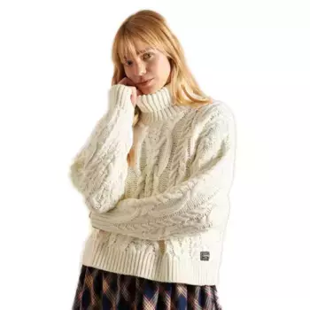 Свитер Superdry Vintage Cable Knit high neck, бежевый