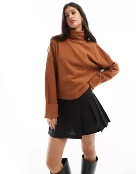 Свитер супермягкой вязки с высоким воротником и декоративными манжетами ASOS DESIGN цвета мокко