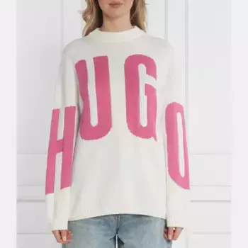 Свитер свободного кроя с косами Hugo, белый