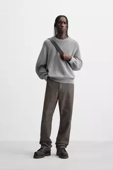 Свитер свободного кроя с текстурой ZARA, серо-голубой