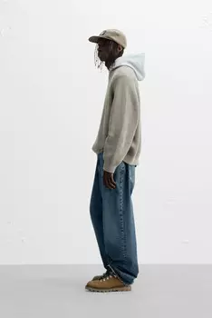 Свитер свободного кроя с текстурой ZARA, серый