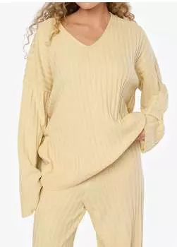 Свитер свободного кроя с V-образным вырезом цвета пшеницы WeWoreWhat, цвет wheat