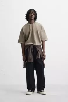 Свитер свободного кроя, вымытый ZARA, темный хаки