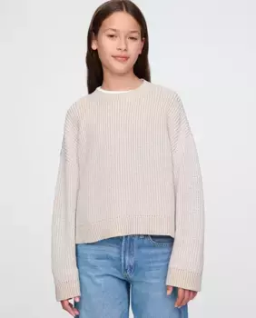 Свитер свободной вязки с круглым вырезом для девочки Gap, белый