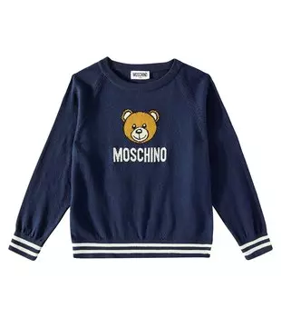 Свитер Teddy Bear из хлопка и шерсти Moschino, синий