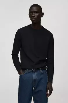 Свитер «Тесятка» с овальным вырезом Mango, черный