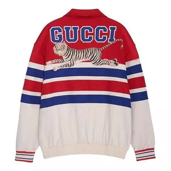 Свитер tiger collared sweatshirt with patch 'red ivory' Gucci, красный