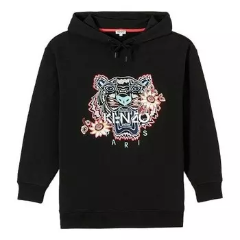 Свитер tiger embroidered pure cotton casual long sleeves hoodie black Kenzo, черный