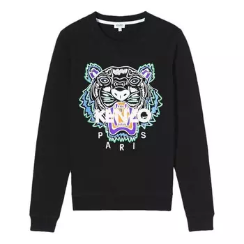 Свитер tiger head pattern long sleeves round neck hoodie black Kenzo, черный