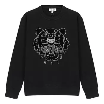 Свитер tiger head pattern velvet embroidered round neck long sleeves hoodie black Kenzo, черный