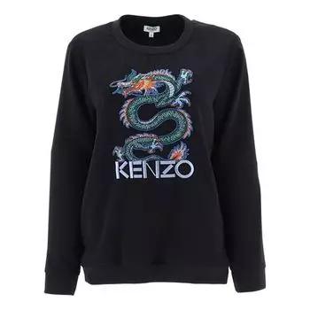 Свитер tiger head round neck fleece lined pullover cartoon long sleeves hoodie black Kenzo, черный