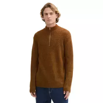 Свитер Tom Tailor Cosy Structure Knitted Troyer half zip, коричневый