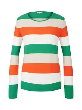 Свитер TOM TAILOR, цвет Grass green/Dark orange/White
