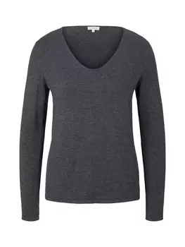 Свитер Tom Tailor Dnner Strick Basic V Ausschnitt Stretch Sweater, антрацит