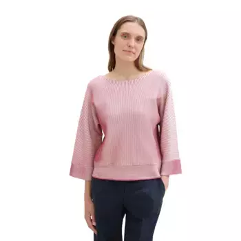 Свитер TOM TAILOR "летучая мышь" с полосатым узором, цвет Pink Striped Knit Design