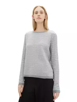 Свитер TOM TAILOR с круглым вырезом и структурированным узором, цвет Grey Offwhite Structure