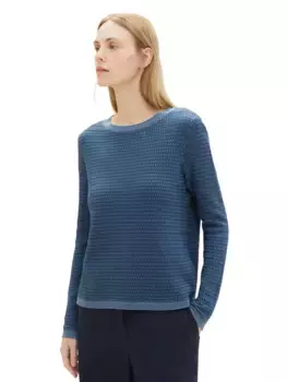 Свитер TOM TAILOR с круглым вырезом и структурированным узором, цвет Blue Blue Structure