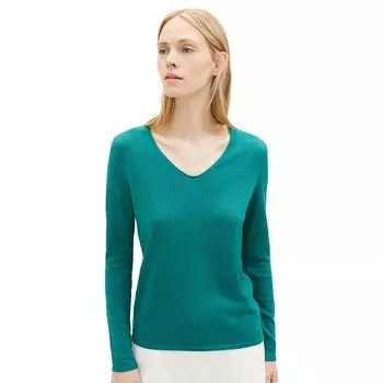 Свитер Tom Tailor V-Neckline With Front Logo Coin, зеленый