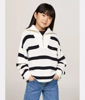 Свитер Tommy Hilfiger в полоску, черный / белый