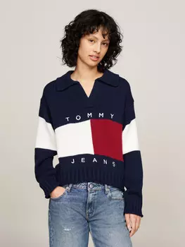 Свитер Tommy Jeans FLAG RUGBY Relaxed fit, темно-синий