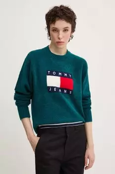 Свитер Tommy Jeans из смесовой шерсти, бирюзовый