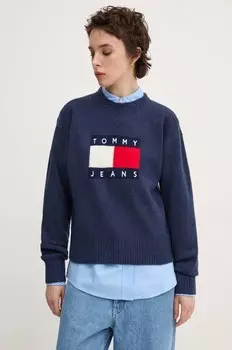 Свитер Tommy Jeans из смесовой шерсти, темно-синий