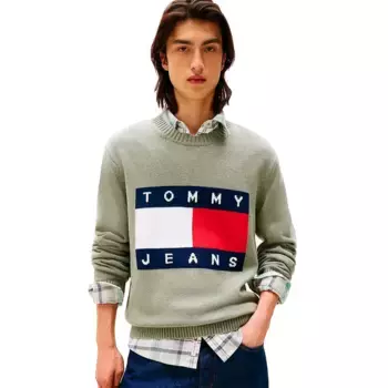Свитер Tommy Jeans Melange Flag Regular Fit, зеленый