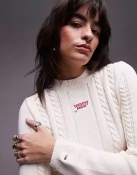 Свитер Tommy Jeans с косичками белого и красного цвета