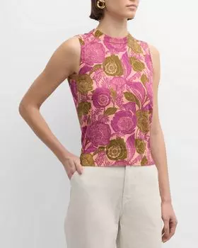 Свитер тонкой вязки без рукавов с принтом «Калифорнийские маки» из мериносовой ткани St. John, цвет Multi