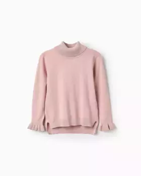 Свитер тонкой вязки для девочки с высоким воротником и рюшами на манжетах Zippy, розовый