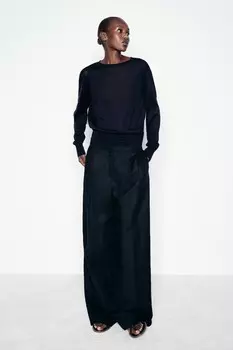 Свитер тонкой вязки с контрастным бантом ZARA, темно-синий