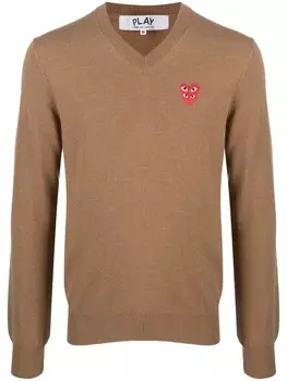 Свитер тонкой вязки с нашивкой-логотипом Comme Des Garons Play, бежевый