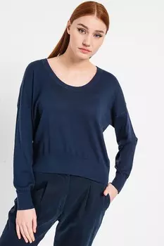 Свитер тонкой вязки с овальным вырезом горловины Esprit, синий