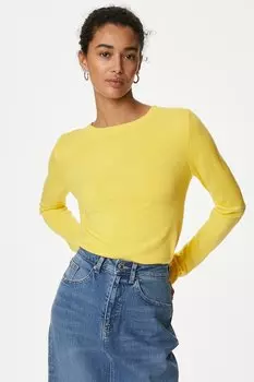 Свитер тонкой вязки с овальным вырезом горловины Marks & Spencer, желтый