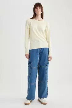 Свитер тонкой вязки с овальным вырезом горловины Defacto, желтый