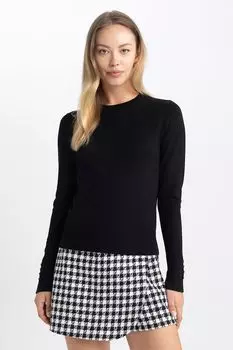 Свитер тонкой вязки с овальным вырезом горловины Defacto, черный