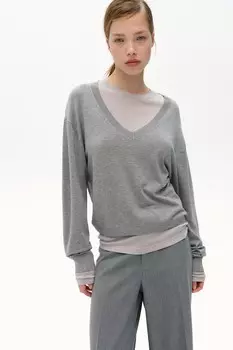 Свитер тонкой вязки с v образным вырезом H&M, серый