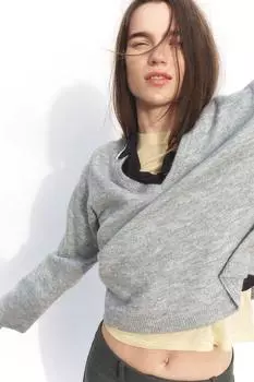 Свитер тонкой вязки с V-образным вырезом H&M, серый