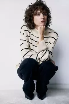 Свитер тонкой вязки с водолазкой H&M, бежевый