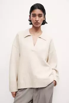 Свитер тонкой вязки с воротником H&M, бежевый