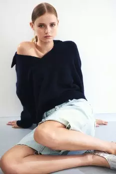Свитер тонкой вязки с воротником H&M, синий