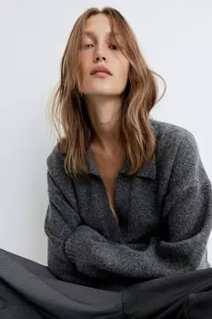 Свитер тонкой вязки с воротником H&M, серый