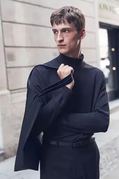 Свитер тонкой вязки с воротником узкой вязки H&M, синий