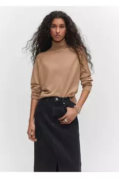 Свитер тонкой вязки с высоким воротником Mango, коричневый