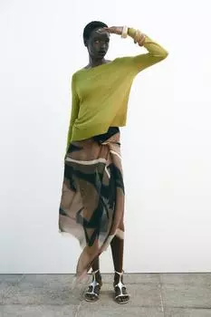 Свитер тонкой вязки ZARA, зеленый