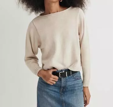 Свитер-топ с отворотом и воротником-стойкой цвета меланж Madewell, цвет heather cream