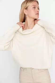 Свитер Trendyol фактурный с воротником, бежевый