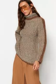 Свитер Trendyol из мягкого фактурного трикотажа, коричневый