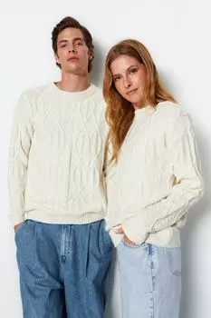 Свитер Trendyol из мягкого трикотажа, бежевый