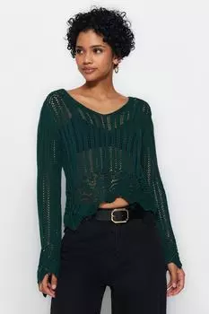 Свитер Trendyol с отверстиями, зеленый